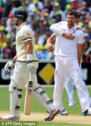 Smiling assassin: Anderson dismisses Shane Watson in the Adelaide Test