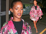 09.June.2016 - Santa Monica - USA
*STRICTLY AVAILABLE FOR UK AND GERMANY USE ONLY*
*EXCLUSIVE ALL ROUND PICTURES* 
Rihanna is channeling Japanese fashion in a short kimono inspired dress. She looks stunning as she is seen leaving favorite Italian eatery, Giorgio Baldi. She is glowing as she walks to her ride in the floral patterned dress, silver heels, with simple make-up and her hair pulled back for a chic and effortless look.
BYLINE MUST READ : AKM-GSI-XPOSURE
***UK CLIENTS - PICTURES CONTAINING CHILDREN PLEASE PIXELATE FACE PRIOR TO PUBLICATION ***
*UK CLIENTS MUST CALL PRIOR TO TV OR ONLINE USAGE PLEASE TELEPHONE 0208 344 2007*