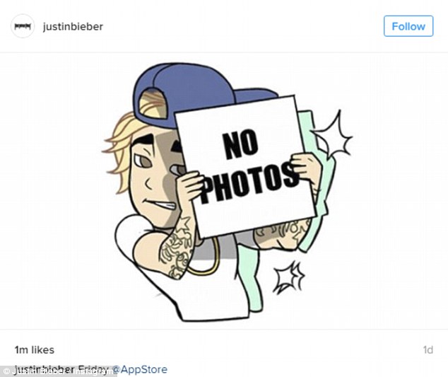 No photos: The cause of the fight was unknown, though witnesses said the star was being bombarded with photo requests, after saying he would no longer take pictures with fans - he recently posted this Justmoji, playing on the controversy surrounding his announcement