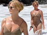 Picture Shows: Goldie Hawn  June 16, 2016\n \n Actress Goldie Hawn, Wyatt Russell & Sanne Hamers are spotted enjoying the day on the beach in Maui, Hawaii. Goldie was sporting a beige one-piece bathing suit as she took a dip in the warm ocean waters.\n \n Non Exclusive\n UK RIGHTS ONLY\n \n Pictures by : FameFlynet UK © 2016\n Tel : +44 (0)20 3551 5049\n Email : info@fameflynet.uk.com