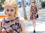 West Hollywood, CA - Emma Robert's shoes are too small for her as she grabs a bite at 'Jinpachi' in WeHo.  She was seen walking with the back of her shoes folded down to avoid painful chaffing in the back of her feet.  She was seen in a floral print dress and black dress shoes.\nAKM-GSI       June 17, 2016\nTo License These Photos, Please Contact :\nMaria Buda\n(917) 242-1505\nmbuda@akmgsi.com\nsales@akmgsi.com\nMark Satter\n(317) 691-9592\nmsatter@akmgsi.com\nsales@akmgsi.com\nwww.akmgsi.com