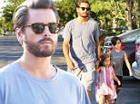 Please contact X17 before any use of these exclusive photos - x17@x17agency.com   Wednesday, June 22, 2016 - Scott Disick is a non-stop family man! The lord takes son Mason and daughter Penelope out for dinner in Calabasas, CA. Kourtney Kardashian's suspected on-again partner sports a distressed blue t-shirt, loose grey athletic shorts and tennis shoes. AZ-Daddy/X17online.com