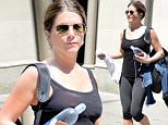 EXCLUSIVE TO INF.\nJune 24, 2016: Jennifer Aniston is pictured this morning leaving the Gym wearing sandals and showing her foot tattoo that says "Norman" in New York City.\nMandatory Credit: Elder Ordonez/INFphoto.com Ref: infusny-160