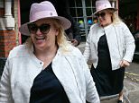 Rebel Wilson arriving for her afternoon performance of her new London West End play Guys And Dolls.  The 'Pitch Perfect' Australian actress had a pale pink fedora hat, orange Burberry handbag, oversize sunglasses, dark blue dress, white jacket and black loafers shoes.  - London\n30 June 2016.\nPlease byline: Vantagenews.com