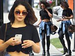 Studio City, CA - Actress, Vanessa Hudgens, proves that she is no "helpless diva" by heading out to get her own groceries at Ralph's. Though an eye witness reports that the ex-Disney darling did indulge herself with a morning massage. The 27-year old starlet looks adorable in a tied black tee, leggings, messy hair, and sunglasses.  \nAKM-GSI      July 12, 2016\nTo License These Photos, Please Contact :\nMaria Buda\n(917) 242-1505\nmbuda@akmgsi.com\nsales@akmgsi.com\nor\nMark Satter\n(317) 691-9592\nmsatter@akmgsi.com\nsales@akmgsi.com\nwww.akmgsi.com