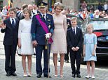 (From L) Prince Gabriel, Crown Princess Elisabeth, King Philippe of Belgium, Queen Mathilde of Belgium, Prince Emmanuel and Princess Eleonore pose after attending the Te Deum mass, on the occasion of today's Belgian National Day, at the Saint Michael and St Gudula Cathedral in Brussels, on July 21, 2016. / AFP PHOTO / BELGA / NICOLAS MAETERLINCK / Belgium OUTNICOLAS MAETERLINCK/AFP/Getty Images