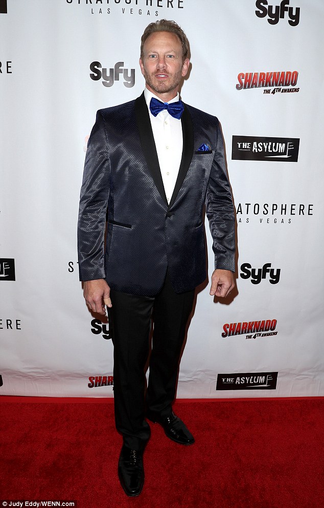  Dapper: The former 90210 star added a pop of colour to his tuxedo with a royal blue bow tie and matching pocket square