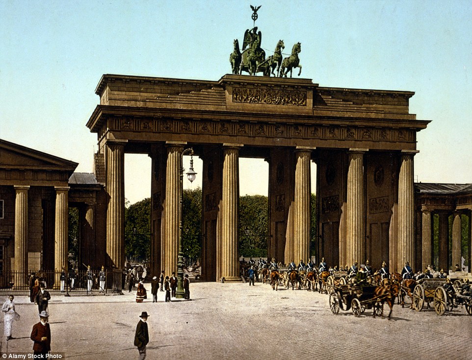 Berlin's Brandenburg gate is shown in this print, shot in 1895. The neoclassical monument is still one of the best-known landmarks in Germany
