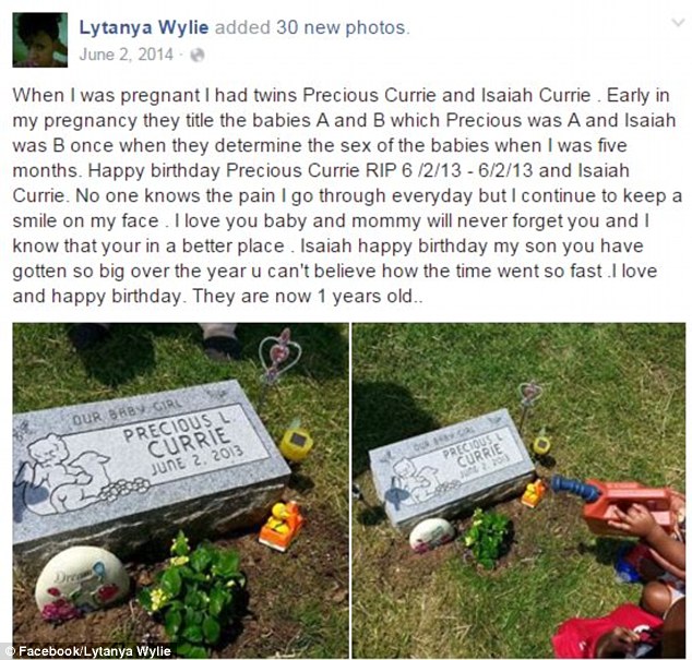 A 2014 Facebook post shows Wylie purchased a memorial headstone for her infant, which she named Precious, and said she misses the child every day
