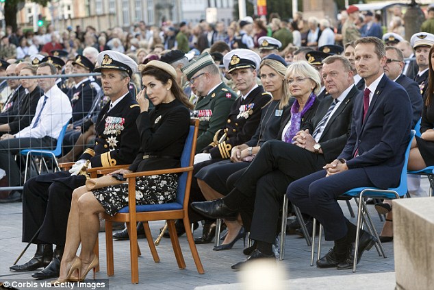 Emotional day: Crown Princess Mary appeared to shed a tear during the Danish Flag Flying Day ceremony