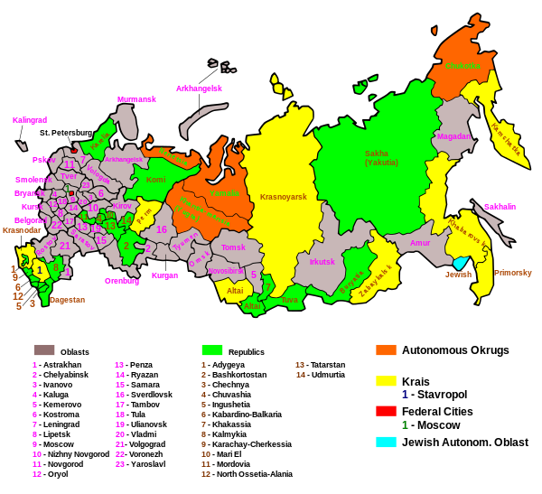 Map of the federal subjects of the Russian Federation