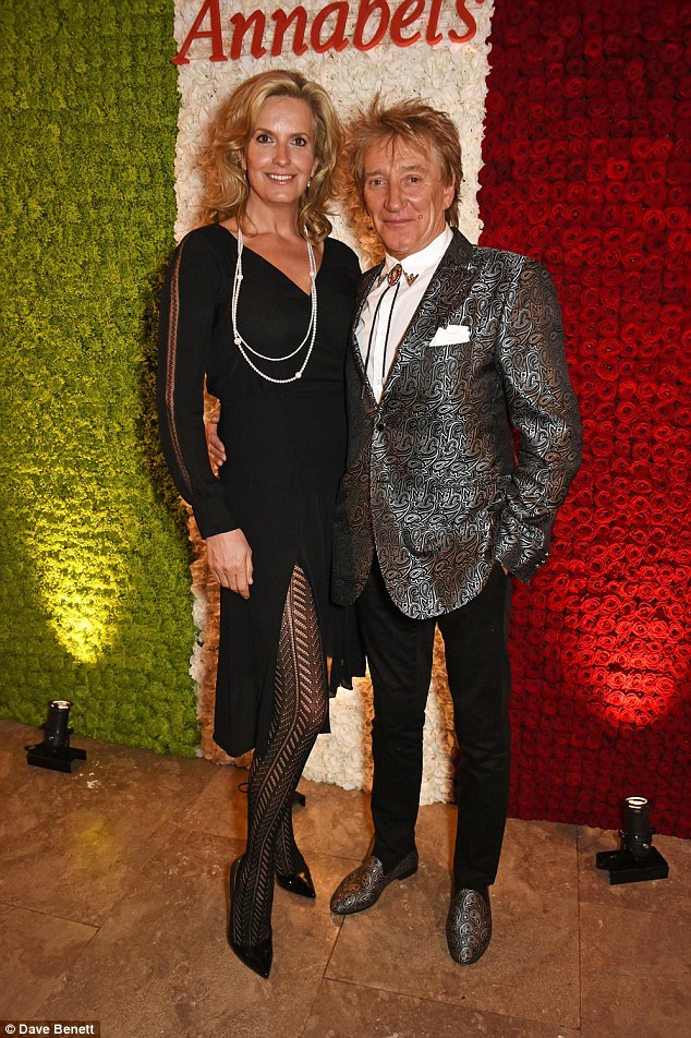 Big brood: Penny Lancaster, pictured here with Rod Stewart at the weekend, has told Closer she and the rocker encouraged Ronnie Wood to have more children 