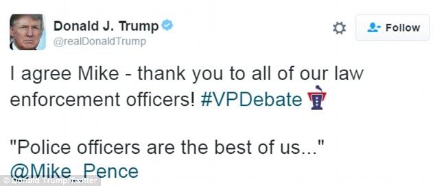 Trump hailed Pence's salute to law enforcement