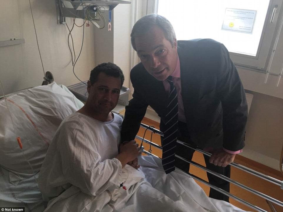 Interim Ukip leader Nigel Farage (pictured visiting Steven Woolfe in hospital yesterday) has launched an internal inquiry into the incident 