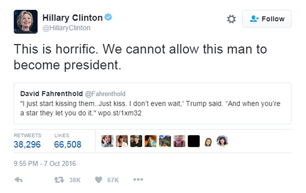 Donald Trump’s opponent Hillary Clinton lost no time in responding to his comments, describing them on Twitter as ‘horrific’. Many more politicians from both parties have taken to the internet to agree
