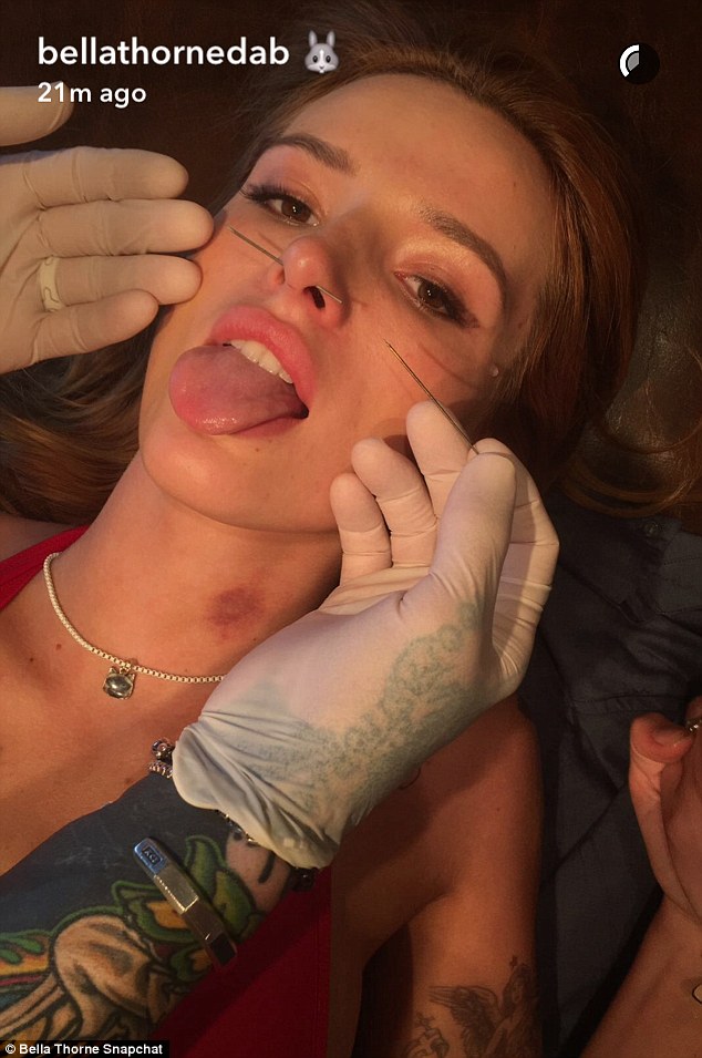 God nose that hurt! Bella Thorne pierced her septum to celebrate turning 19 on Saturday