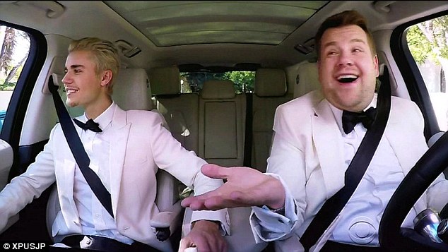 Viral hit: His regular segment 'Carpool Karaoke' on the CBS show has become a huge success - featuring guests of the calibre of Justin Bieber (above) and even Michelle Obama