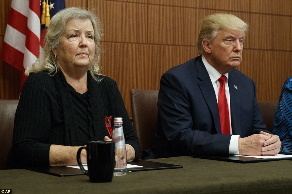 Juanita Broaddrick (left) appeared alongside Donald Trump to point an accusatory finger at the former president and blame his wife – Trump's opponent Hillary – for cowing her into silence