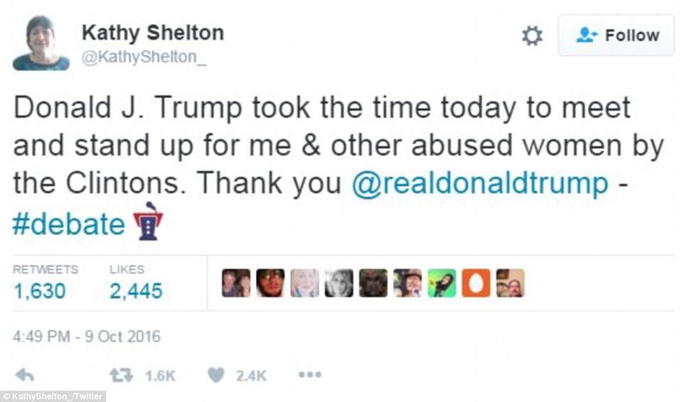 OUT OF THE SHADOWS: Kathy Shelton tweeted her charges against Hillary Clinton, who defended the man accused of raping her 