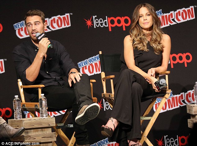 Dapper gentleman: The Serendipity actress was joined at the panel by her co-star Theo James, who plays David in the film