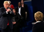 Nominee Donald Trump accuses Hillary Clinton during the presidential debate in St Louis