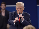Republican presidential nominee Donald Trump speaks during the second presidential debate at Washington University in St. Louis, Sunday, Oct. 9, 2016. (Saul ...