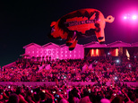A giant inflatable pig soars over the crowd during Roger Waters' set on day 3 of the 2016 Desert Trip music festival at Empire Polo Field on Sunday, Oct. 9, ...