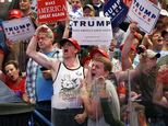 Supporters cheer for Republican presidential candidate Donald Trump cheer during a rally, Monday, Oct. 10, 2016, in Wilkes-Barre, Pa. (AP Photo/ Evan Vucci)