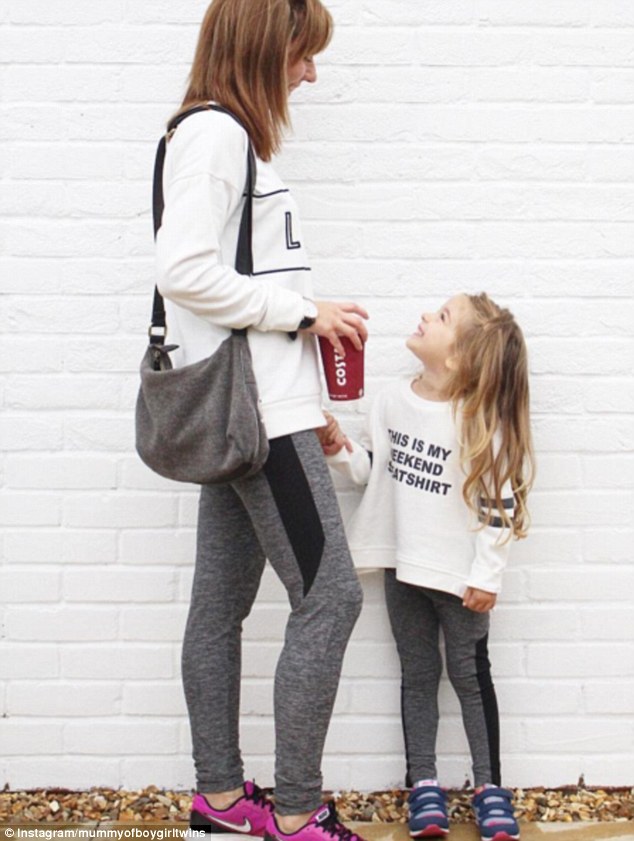 Jess Soothill, 37, from Worcester, pictured twinning with her four-year-old daughter, describes her school run style as casual with a touch of glamour 