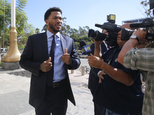 FILE - In this Thursday, Oct. 6, 2016, file photo, New York Knicks basketball player Derrick Rose arrives at U.S. District Court in downtown Los Angeles. NBA...