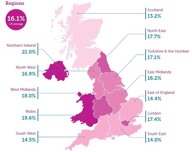 Debt nation: Those  in the regions of Northern Ireland, Wales and the West Midlands are most likely to be in problem debt