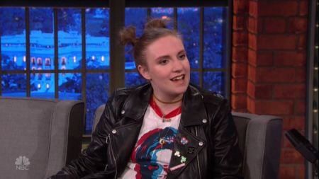 Lena Dunham during an appearance on NBC's 'Late Night with Seth Meyers.' Lena promotes the show 'Girls.' Featuring: Lena Dunham Where: United States When: 12 Oct 2016 Credit: Supplied by WENN.com **WENN does not claim any ownership including but not limited to Copyright, License in attached material. Fees charged by WENN are for WENN's services only, do not, nor are they intended to, convey to the user any ownership of Copyright, License in material. By publishing this material you expressly agree to indemnify, to hold WENN, its directors, shareholders, employees harmless from any loss, claims, damages, demands, expenses (including legal fees), any causes of action, allegation against WENN arising out of, connected in any way with publication of the material.**