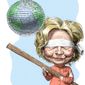 Illustration on the international dangers of a Clinton presidency by Alexander Hunter/The Washington Times