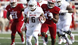 Maryland running back Ty Johnson (6) runs against Indiana during the first half of an NCAA college football game in Bloomington, Ind., Saturday, Oct. 29, 2016. (AP Photo/Sam Riche)
