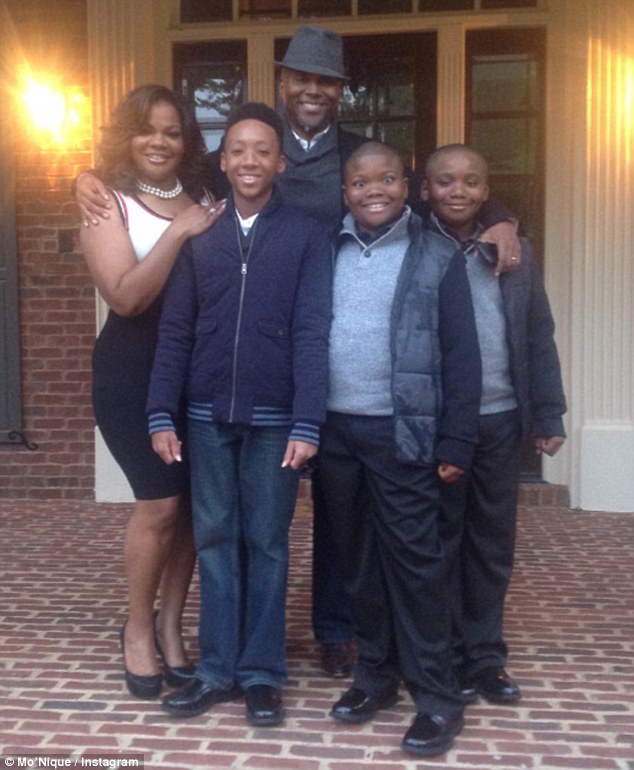 'Date night with out babies': Mo'Nique and Sidney took their 11-year-old twins David and Jonathan plus her son Mark, 16, whom she shares with second husband Mark Jackson, to the Atlanta premiere of her movie Almost Christmas last week