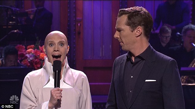 Ancient One: Kate McKinnon then took to the stage as a bald Tilda Swinton who had got there by ¿opening a portal', before admitting she actually Uber pooled