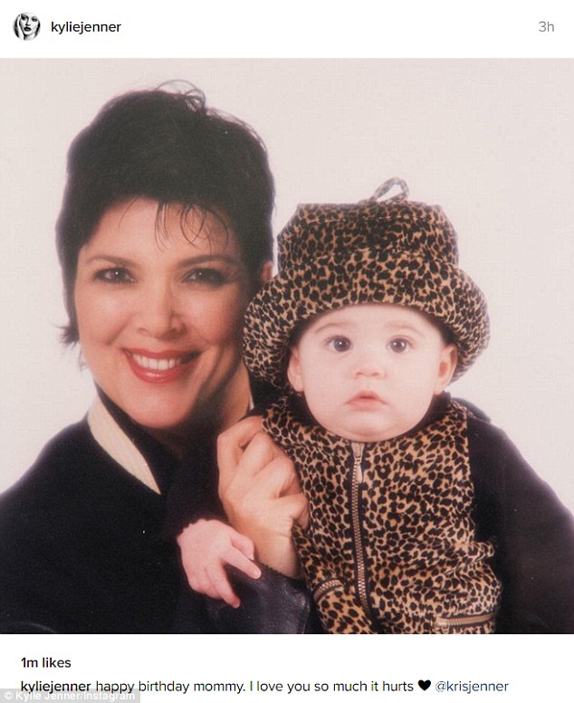 Her little cub: The teen also wished her mother a happy 61st birthday by posting a throwback photo of herself as a tot with Kris