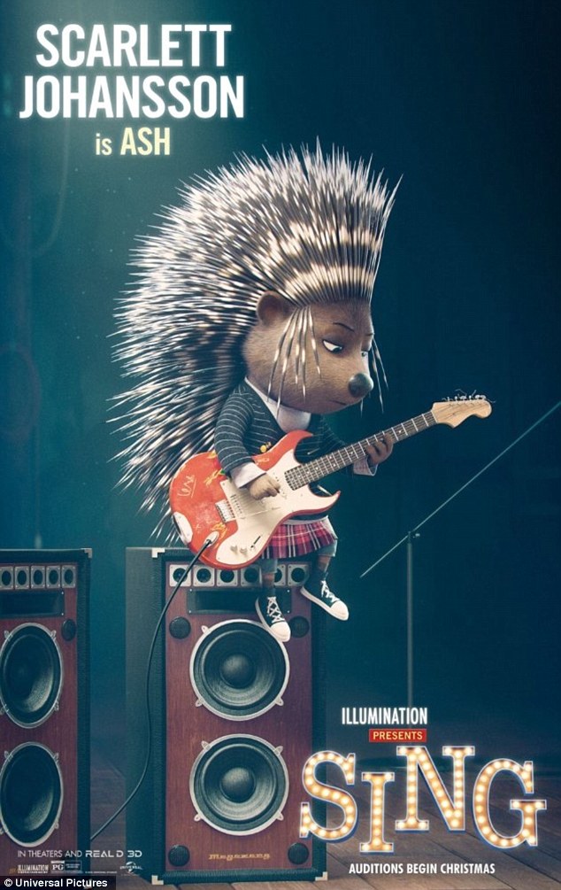 Punk rock porcupine: Scarlett covers Carly Rae Jespen's Call Me Maybe as Ash in Universal Studios' animated musical, which hits US theaters December 21 and UK theaters January 27