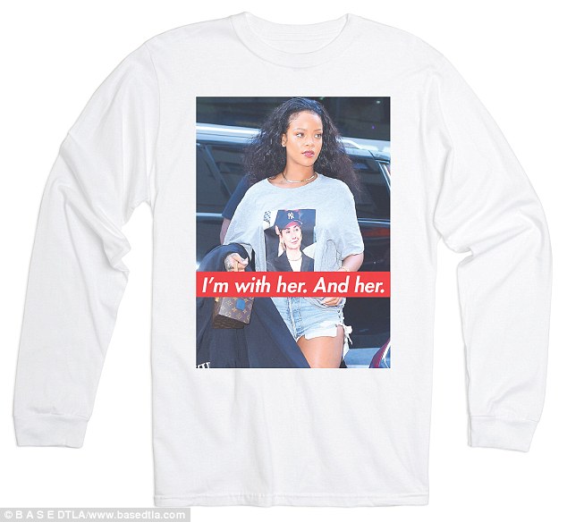 Can't miss her: Across the crew neck's image was written, 'I'm with her. And her'