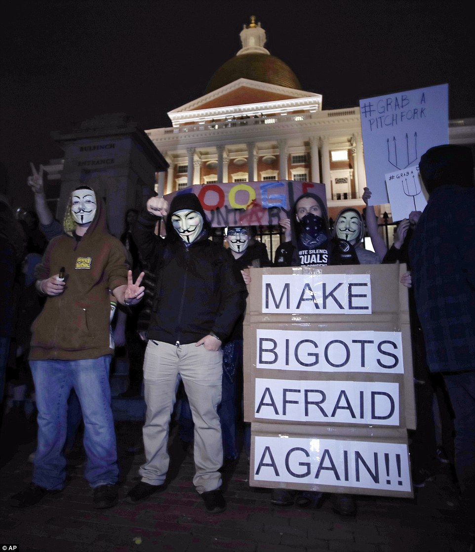 Boston: Protesters wearing the 'V For Vendetta' masks associated with the Anonymous online movement were also present at the event