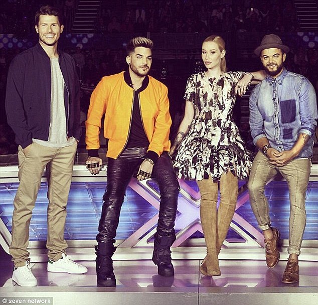 The blonde beauty stars on X Factor Australia alongside fellow Australian singer Guy Sebastian (far right) and American vocalist Adam Lambert (second left)