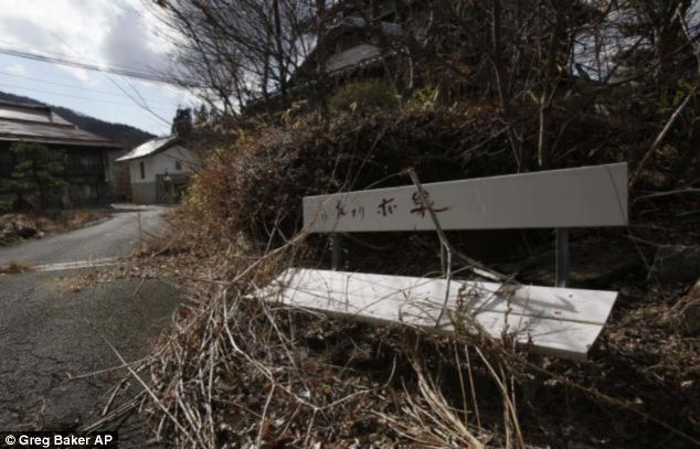 Sitting alone: Weeds grow around a bench in a neighbourhood in abandoned Namie