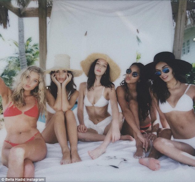 Heated weather: Emily Ratajkowski, 25, was also there for the adventure. She is the second from the left