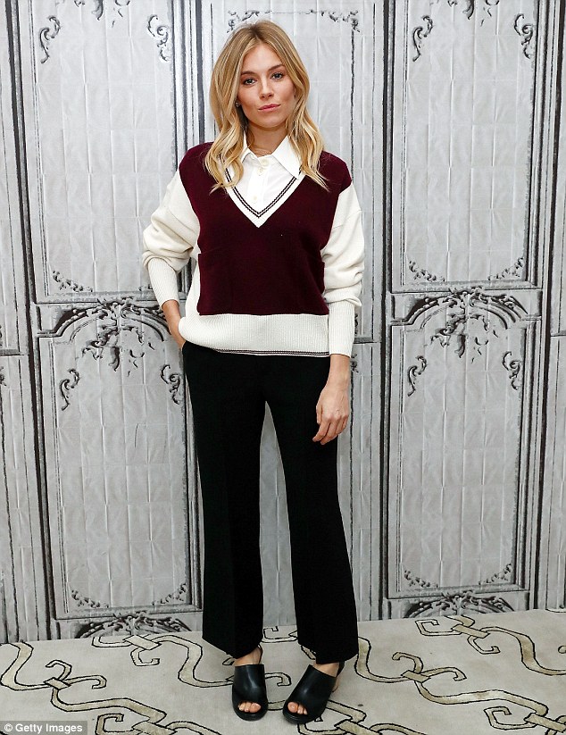 Chic: She's always favoured a preppy sense of style. And Sienna Miller looked effortlessly chic as she donned a chic yet quirky ensemble for a trip to AOL HQ in New York on Tuesday