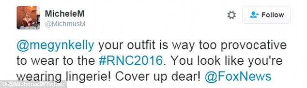 Not a fan: A Twitter user named Michele insisted that her outfit was 'way too provocative' to wear during her RNC coverage on Fox News 