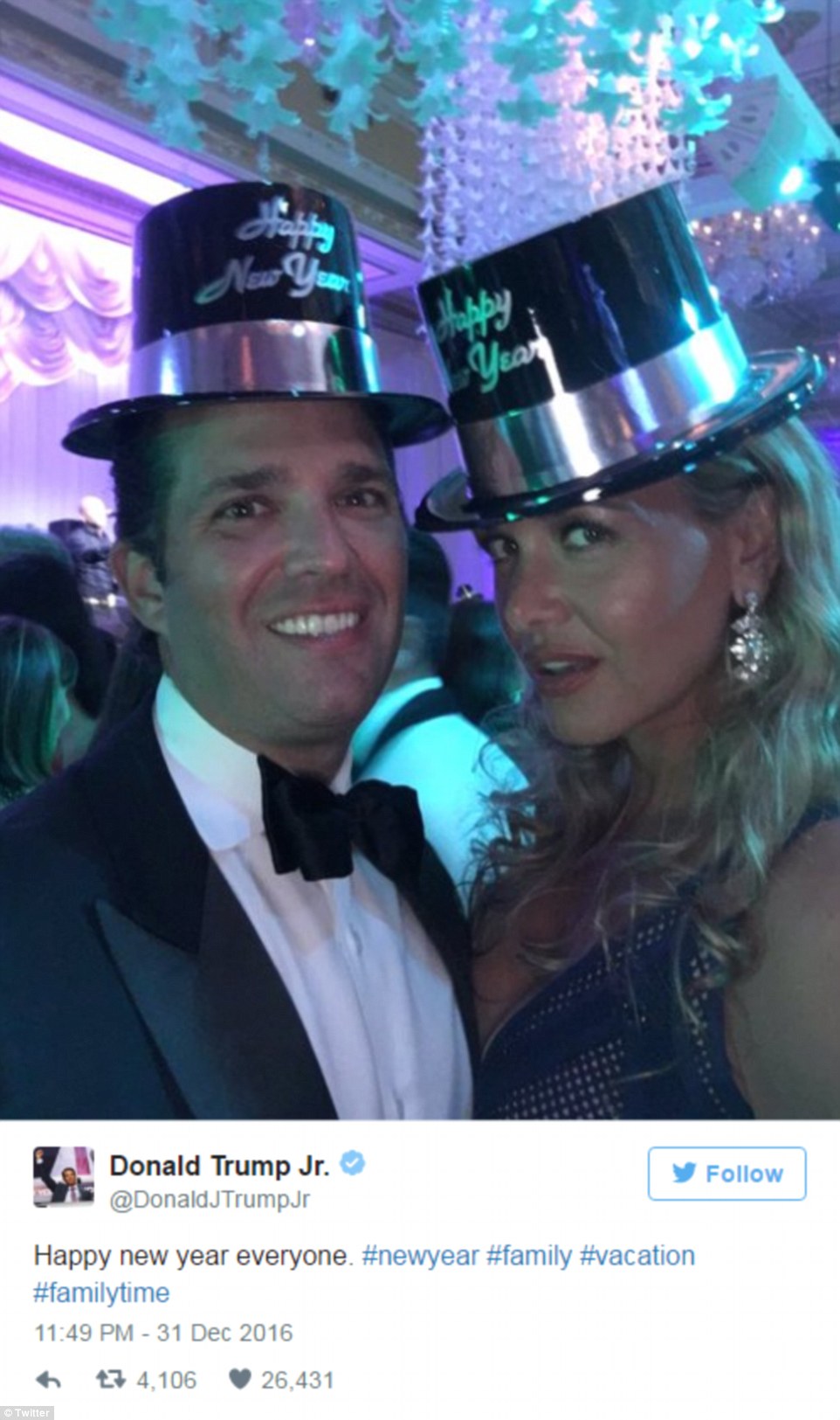 Ringing it in: Donald Trump Jr. was also on hand with his wife Vanessa at the celebration
