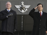 U.S. Defense Secretary Jim Mattis, left, and South Korean Defense Minister Han Min Koo salute during a welcome ceremony for Mattis at Defense Ministry in Seoul, South Korea, Friday, Feb. 3, 2017. (AP Photo/Ahn Young-joon)