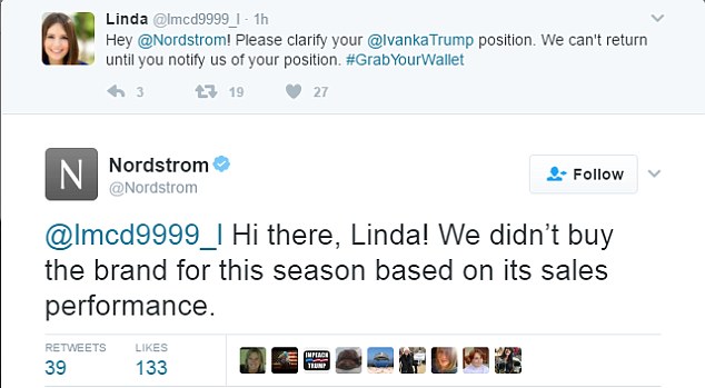 Nordstrom has stated they didn't buy her brand 'for this season based on its sales performance' 
