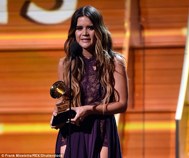Giving thanks: Maren, 26, won a Grammy for Best Country Solo Performance for her song 'My Church' at Sunday night's awards show 