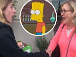 'Put her there, man': Nancy Cartwright (right) introduces herself to the teen as 10-year-old Bart Simpson from Springfield Elementary 